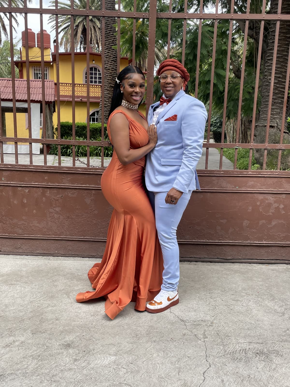 Terica and Brandy dressed up while travelling abroad